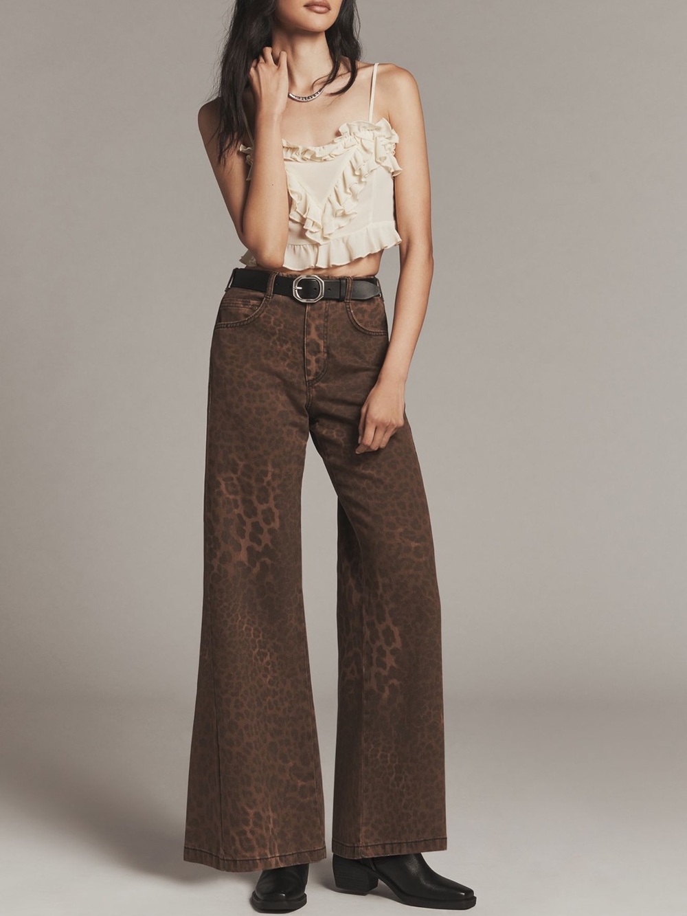 Anthropologie Pilcro Adi Leopard Mid-Rise Flare Jeans 32P NWOT